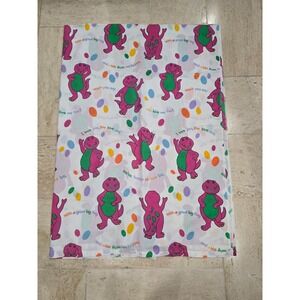 Vintage 1992 Barney Twin Flat Bed Sheet Purple Dinosaur Lyric Lyons Group Fabric